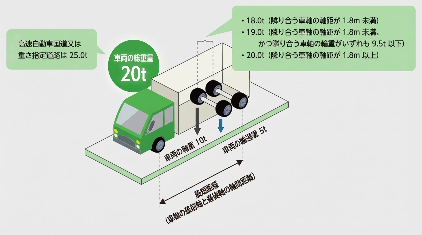 車両の総重量、軸重、隣接軸重および輪荷重